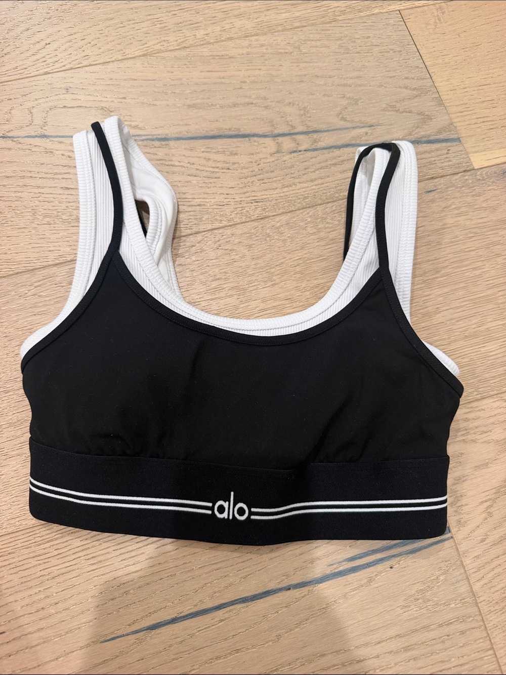 ALO Yoga Black & White Double-Strap Sports Bralette